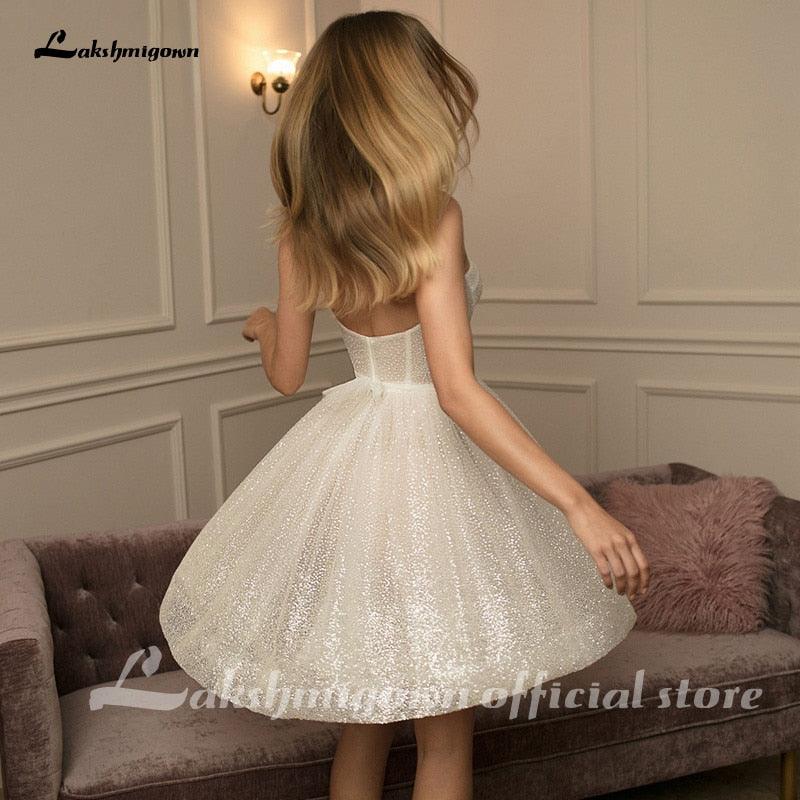 Vestidos de novia cortos NumberSea con escote corazón brillante 2021, sin mangas, ilusión, corte A, vintage, con brillo, vestidos de novia Lakshmigown