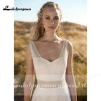 Vestido de novia de playa sencillo NumberSea, bata de encaje para boda 2021, elegante vestido de novia bohemio con espalda abierta y encaje Lakshmigown