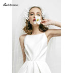 Vestido de novia NumberSea de satén suave, sencillo, corte A, cuello barco, sin mangas, tirantes finos, corsé, espalda abierta, sexy, hasta media pantorrilla, con pliegues