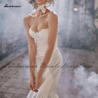 Vestido de novia NumberSea de satén sexy, estilo princesa sirena, hombros descubiertos, 2023, con encaje y cuentas, estilo campestre, cola larga