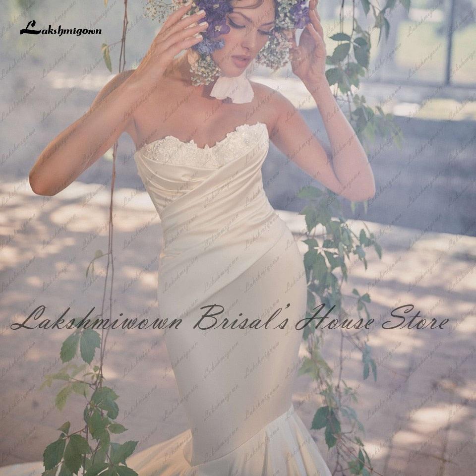 Vestido de novia NumberSea de satén sexy, estilo princesa sirena, hombros descubiertos, 2023, con encaje y cuentas, estilo campestre, cola larga