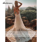 NumberSea Vestido de verano bohemio para novia, tirantes cruzados, bordado floral, corpiño de encaje, playa, sexy, sencillo, para boda