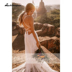 NumberSea Vestido de verano bohemio para novia, tirantes cruzados, bordado floral, corpiño de encaje, playa, sexy, sencillo, para boda