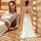 Vestido de novia NumberSea sexy con escote en V y manga tres cuartos, dos piezas, top de encaje, estilo bohemio, para mujer