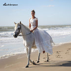 NumberSea Unique Two Pieces Wedding Dresses Boat Neck Lace Top Cap-Sleeve And Chiffon Skirt Sweep Train Beach Bride Gowns robe de mariage
