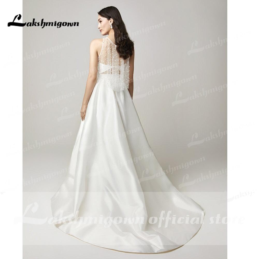 NumberSea Zwei Stücke Hochzeit Kleider 2022 Perlen Top Brautkleid Jewel Neck Strand Satin Hochzeit Kleid Vestidos De Novia