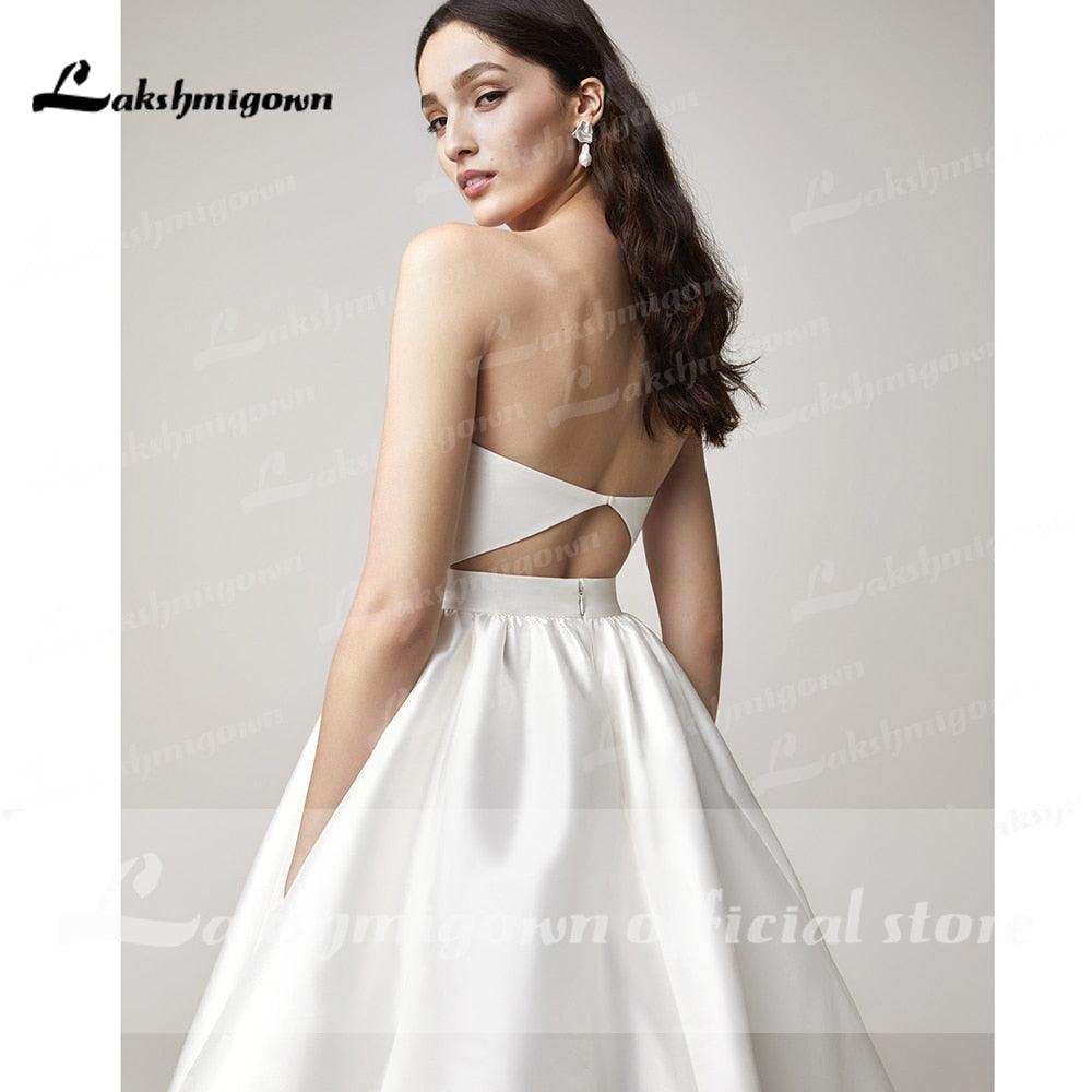 NumberSea Zwei Stücke Hochzeit Kleider 2022 Perlen Top Brautkleid Jewel Neck Strand Satin Hochzeit Kleid Vestidos De Novia