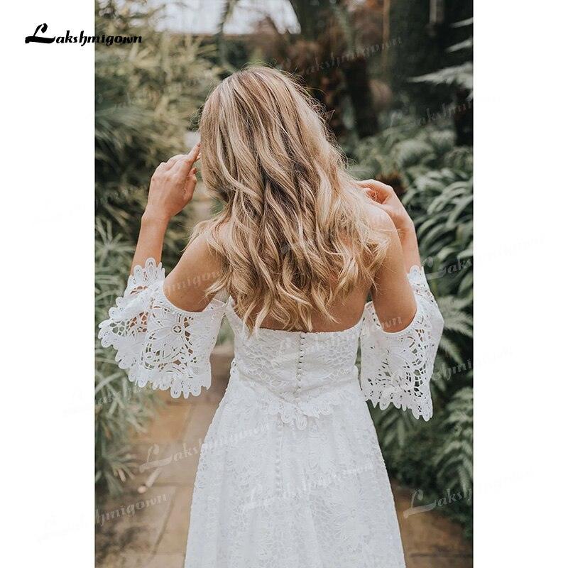 NumberSea - Vestidos de novia largos bohemios de dos piezas con escote corazón, apliques, largo hasta el suelo, cola larga, encaje, manga corta