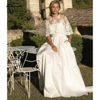 Vestidos de novia NumberSea de dos piezas con tirantes finos, encaje satinado, chal desmontable y botones traseros, sencillos y elegantes, 2021