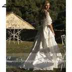 Vestidos de novia NumberSea de dos piezas con tirantes finos, encaje satinado, chal desmontable y botones traseros, sencillos y elegantes, 2021