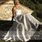 Vestidos de novia NumberSea de dos piezas con tirantes finos, encaje satinado, chal desmontable y botones traseros, sencillos y elegantes, 2021