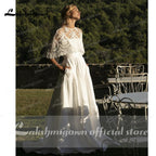 Vestidos de novia NumberSea de dos piezas con tirantes finos, encaje satinado, chal desmontable y botones traseros, sencillos y elegantes, 2021