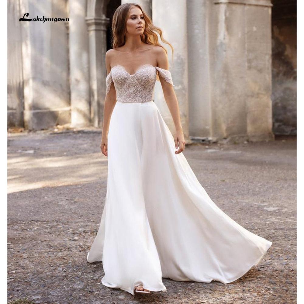 NumberSea suknie weselne 2021 Neueste Zwei Stücke Hohe Split Weg Von Der Schulter Hochzeit Kleider Mit Zurück Tasten vestidos de mujer boda