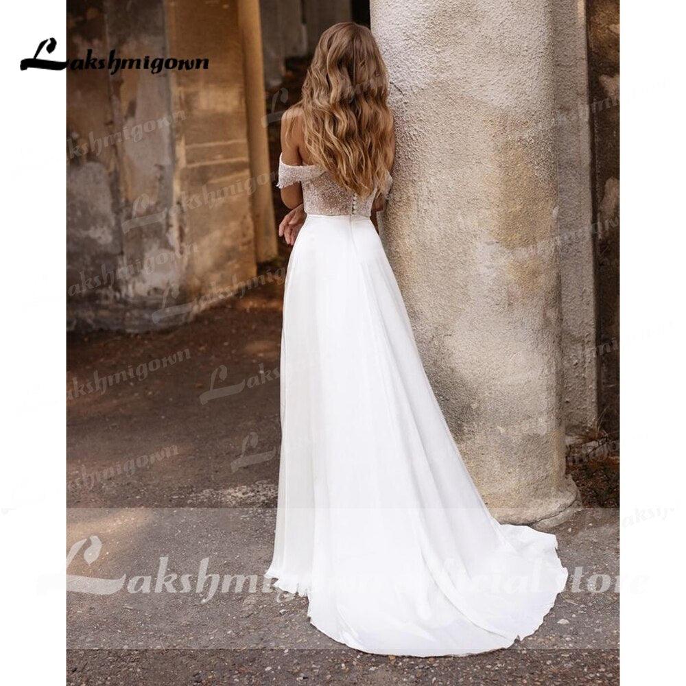 NumberSea suknie weselne 2021 Neueste Zwei Stücke Hohe Split Weg Von Der Schulter Hochzeit Kleider Mit Zurück Tasten vestidos de mujer boda