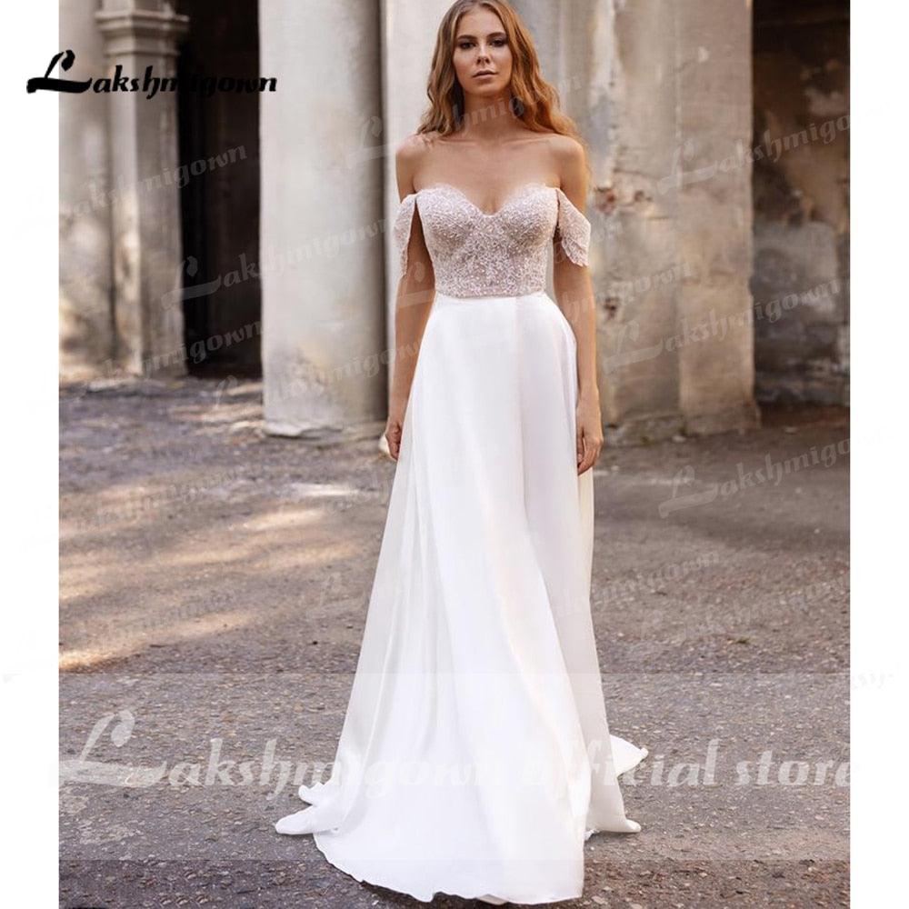 NumberSea suknie weselne 2021 Neueste Zwei Stücke Hohe Split Weg Von Der Schulter Hochzeit Kleider Mit Zurück Tasten vestidos de mujer boda