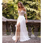 NumberSea suknie weselne 2021 Neueste Zwei Stücke Hohe Split Weg Von Der Schulter Hochzeit Kleider Mit Zurück Tasten vestidos de mujer boda
