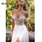 NumberSea suknie weselne 2021 Neueste Zwei Stücke Hohe Split Weg Von Der Schulter Hochzeit Kleider Mit Zurück Tasten vestidos de mujer boda