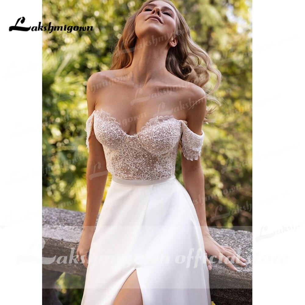 NumberSea suknie weselne 2021 Neueste Zwei Stücke Hohe Split Weg Von Der Schulter Hochzeit Kleider Mit Zurück Tasten vestidos de mujer boda