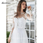 Vestido de novia blanco NumberSea Boho de dos piezas, sexy, 2021, sin mangas, largo hasta el suelo, con cola de corte, apliques de encaje, elegante