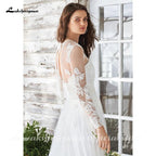 Vestido de novia blanco NumberSea Boho de dos piezas, sexy, 2021, sin mangas, largo hasta el suelo, con cola de corte, apliques de encaje, elegante