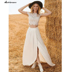 NumberSea Two pieces Lace Boho Wedding Dress 2021 Abito da Sposa Side Slit Princess Bridal Reception Gown Summer Beach Wedding Dresses