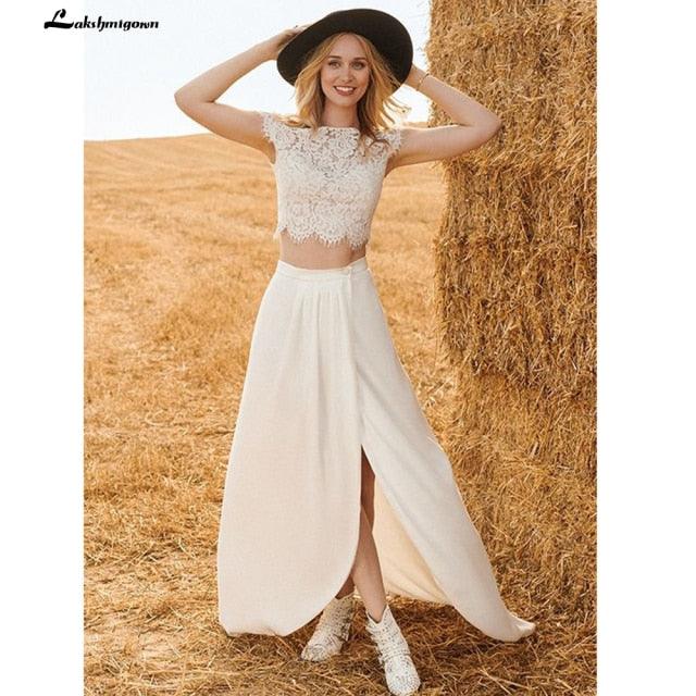 NumberSea-NumberSea Two pieces Lace Boho Wedding Dress 2021 Abito da Sposa Side Slit Princess Bridal Reception Gown Summer Beach Wedding Dresses Ivory NumberSea-NumberSea Two pieces Lace Boho Wedding Dress 2021 Abito da Sposa Side Slit Princess Bridal Reception Gown Summer Beach Wedding Dresses Ivory