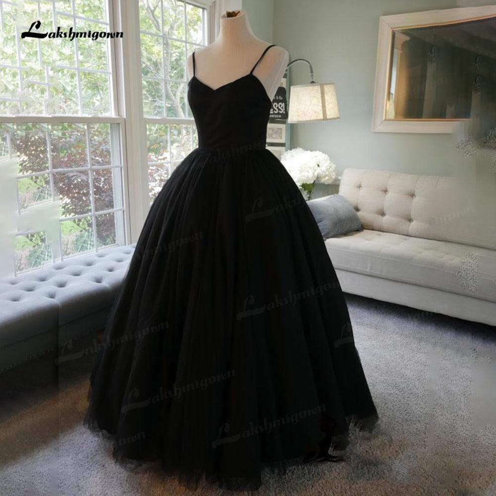 NumberSea - Vestidos de novia negros con tirantes finos sencillos 2022, estilo gótico vintage, vestido de novia formal hecho a mano, estilo princesa.