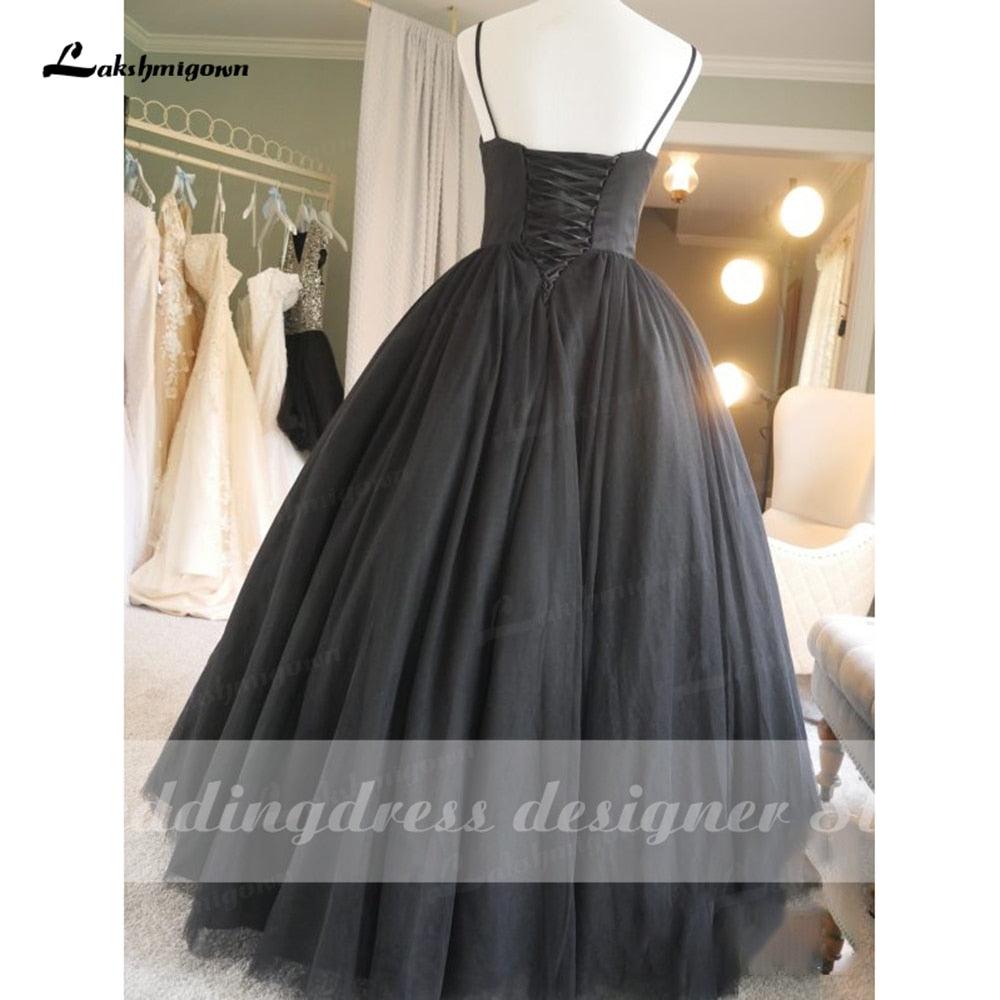 NumberSea - Vestidos de novia negros con tirantes finos sencillos 2022, estilo gótico vintage, vestido de novia formal hecho a mano, estilo princesa.
