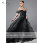 Vestido de novia sencillo NumberSea negro degradado, estilo bohemio, con hombros descubiertos, de malla, tul transparente, estilo gótico gris, talla grande