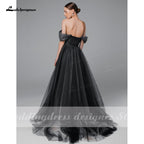 Vestido de novia sencillo NumberSea negro degradado, estilo bohemio, con hombros descubiertos, de malla, tul transparente, estilo gótico gris, talla grande