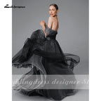 Vestido de novia sencillo NumberSea negro degradado, estilo bohemio, con hombros descubiertos, de malla, tul transparente, estilo gótico gris, talla grande