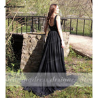 Vestido de novia bohemio negro sencillo de NumberSea, con escote redondo y encaje negro, estilo gótico, para Halloween, escapadas al aire libre, estilo gótico.