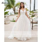 NumberSea Vintage A-Linien-Brautkleid für den Strand mit Perlenapplikationen aus floraler Spitze, schlichte Spaghettiträger, Boho-Brautkleid, Robe de Mariee