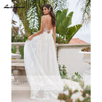 NumberSea Vintage A-Linien-Brautkleid für den Strand mit Perlenapplikationen aus floraler Spitze, schlichte Spaghettiträger, Boho-Brautkleid, Robe de Mariee