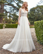 NumberSea Stilvolle Bohemian Elfenbein Spitze Hochzeit Kleider 2021 robe de mariage Sexy EINE Linie V-AUSSCHNITT Frauen Braut Kleider Robe Longue Lakshmigown
