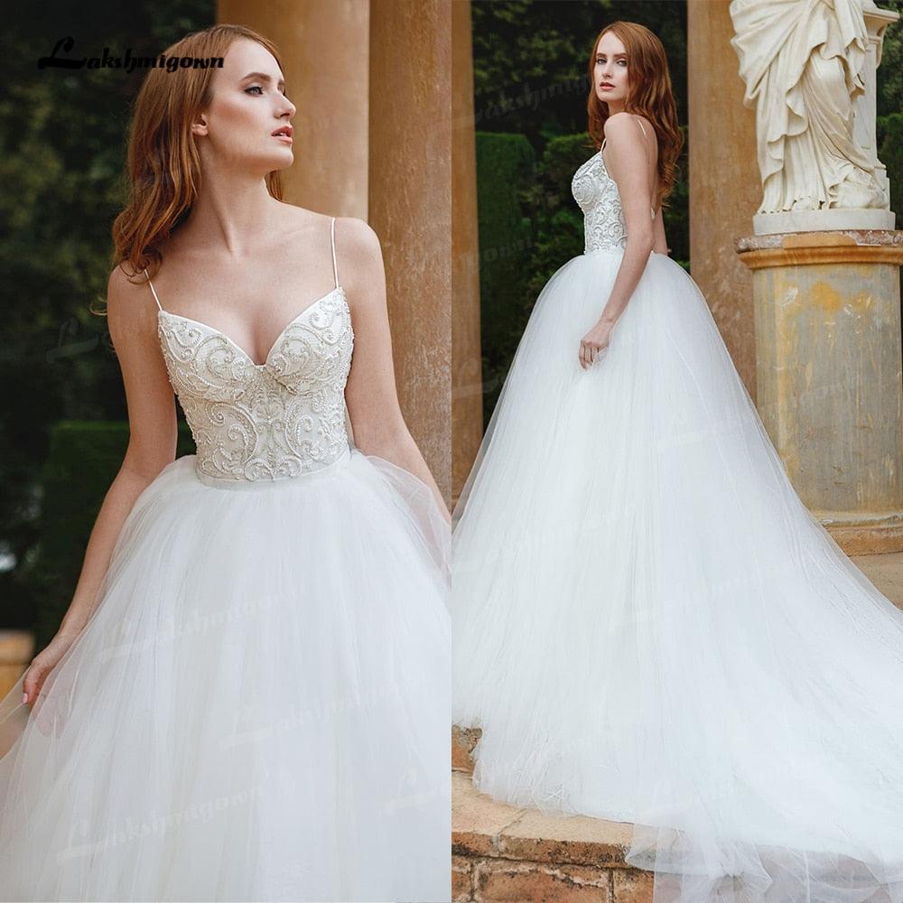 Vestidos de novia bohemios sexys NumberSea 2022, elegantes, de encaje, para playa, bohemios, sencillos, con tirantes finos, con cuentas únicas, para boda