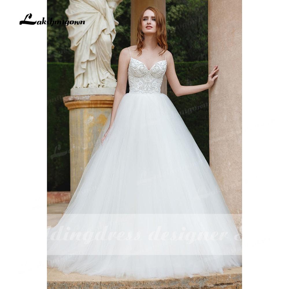 Vestidos de novia bohemios sexys NumberSea 2022, elegantes, de encaje, para playa, bohemios, sencillos, con tirantes finos, con cuentas únicas, para boda