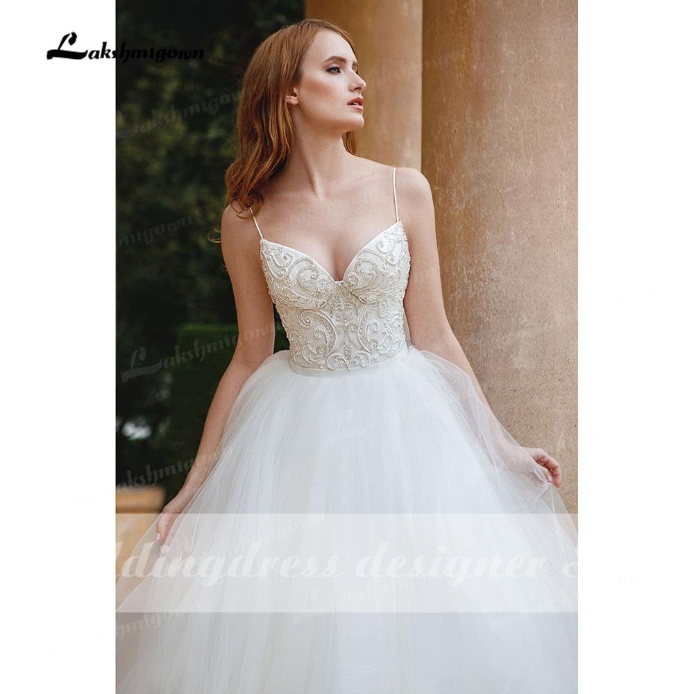 Vestidos de novia bohemios sexys NumberSea 2022, elegantes, de encaje, para playa, bohemios, sencillos, con tirantes finos, con cuentas únicas, para boda