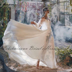 Vestido de novia NumberSea sexy de manga larga abullonada con hombros descubiertos 2021, vestidos de novia elegantes bohemios de corte A de gasa.
