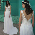NumberSea - Vestidos de novia de verano para playa, corte A, estilo bohemio, con encaje, escote en V, espalda descubierta, de tul