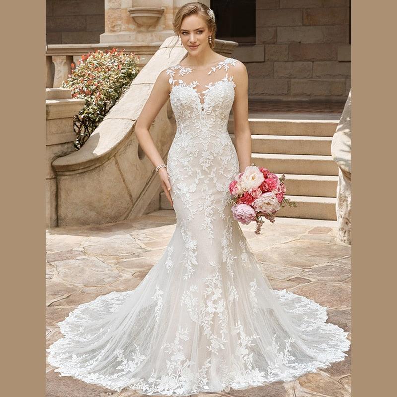 Vestido de novia NumberSea de sirena con encaje, escote corazón, espagueti 2 en 1, sin espalda, para fiesta, talla grande, para novia