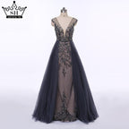Hard Beading  Navy  Blue With Train  Evening Dress Long Diamond Crystal Tulle Formal Evening Dress 2024 Serene Hill LA6185