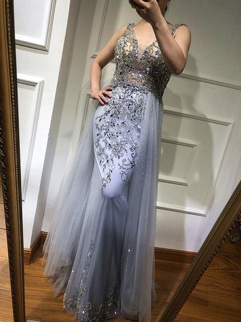 Hard Beading  Navy  Blue With Train  Evening Dress Long Diamond Crystal Tulle Formal Evening Dress 2024 Serene Hill LA6185
