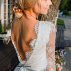 Vestidos de novia bohemios de verano con escote en A, sexys, sin espalda, cortos, de playa, con encaje transparente y manga larga.
