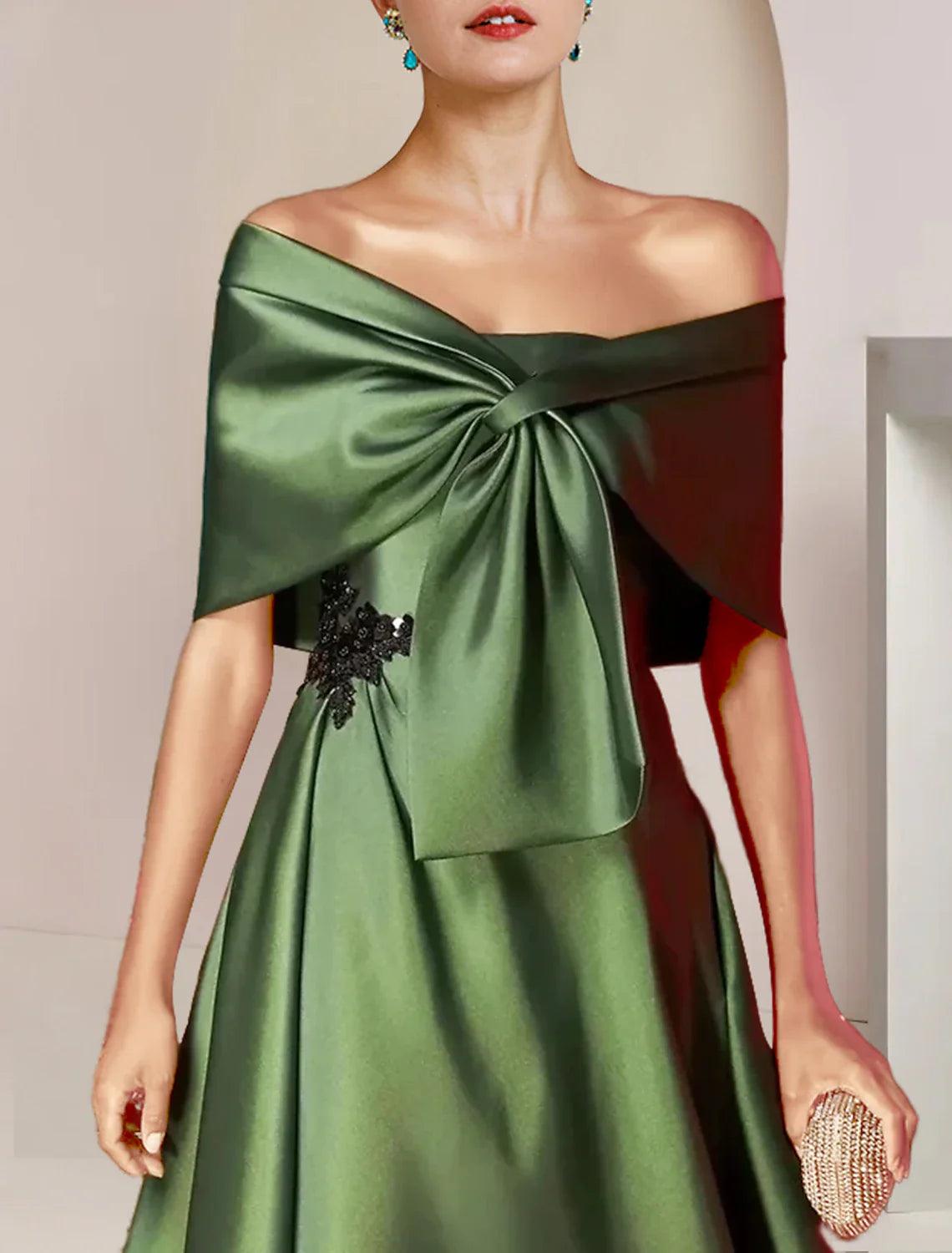 Zweiteiliges A-Linien-Kleid für die Mutter der Braut, formelle Hochzeitsgastparty, elegantes trägerloses, wadenlanges Charmeuse-Kleid mit Pailletten und ärmellosen Schals mit Perlenapplikationen