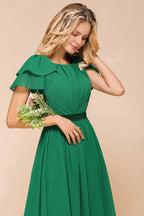 Puff Sleeve Floor Length Bridesmaid Dress A-line Wedding Guest Dress