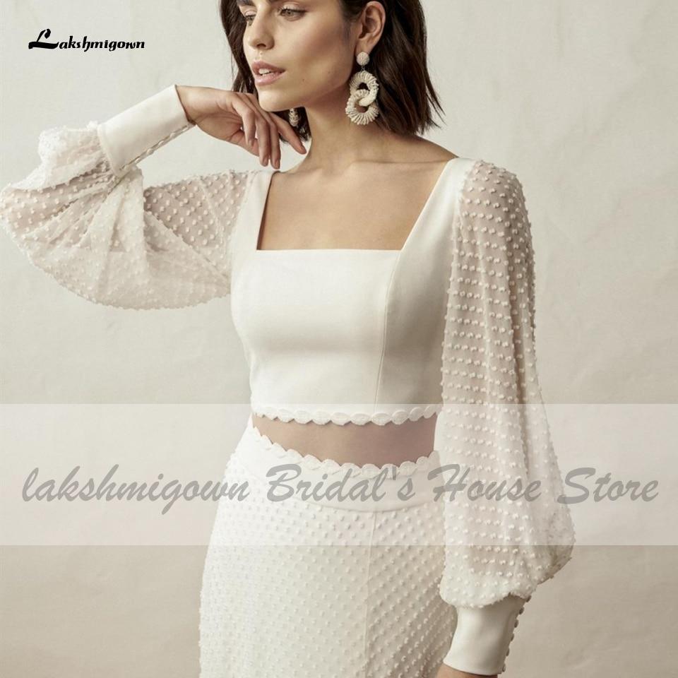 NumberSea Puffy Long Sleeve Boho Wedding Dress 2 Pieces