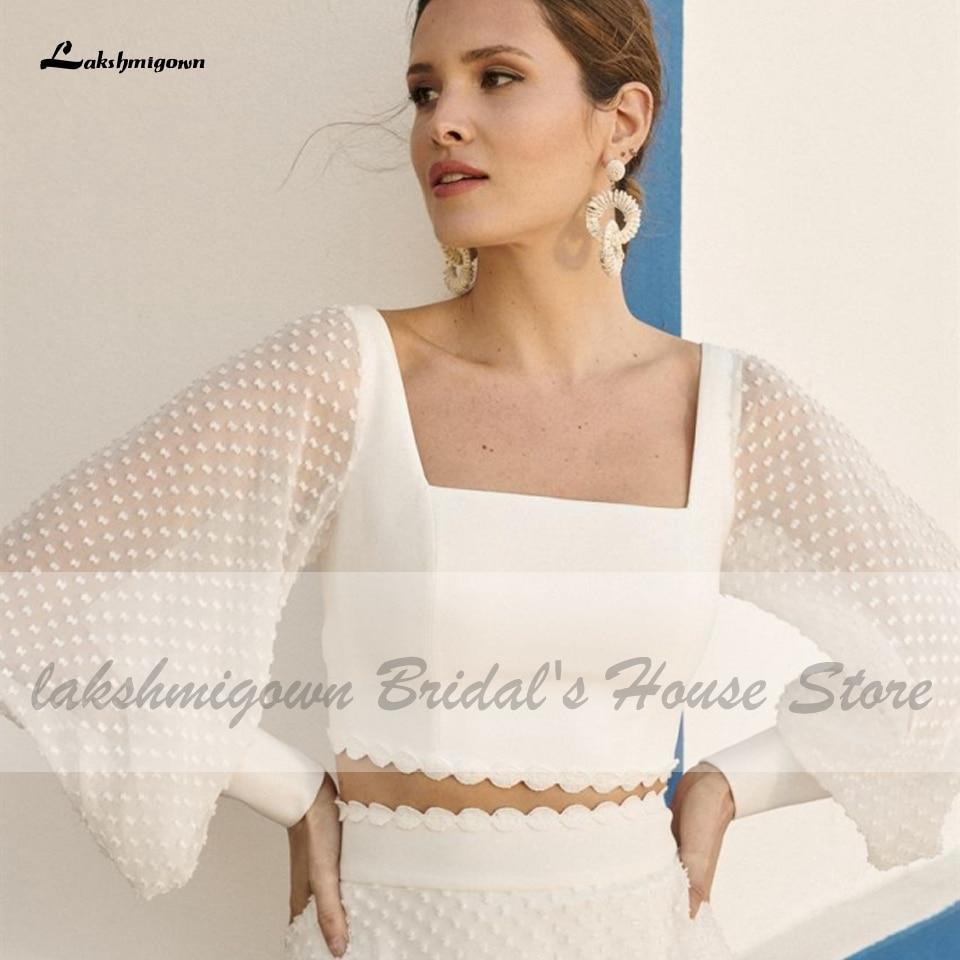 NumberSea Puffy Long Sleeve Boho Wedding Dress 2 Pieces