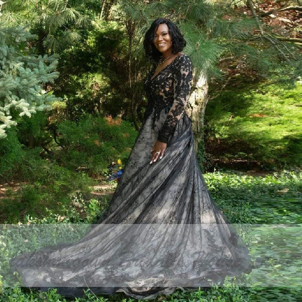 NumberSea-NumberSea Puffy Plus Size Black Wedding Dress Long Sleeve Black / 18W NumberSea-NumberSea Puffy Plus Size Black Wedding Dress Long Sleeve Black / 18W