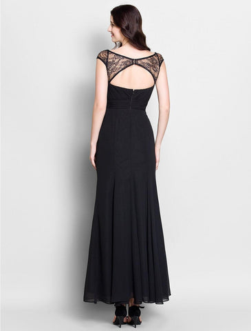 Meerjungfrau / Trompete Brautjungfernkleid Herzausschnitt Kurzarm Elegant Knöchellang Chiffon mit Spitze / Schärpe / Band / Überkreuz